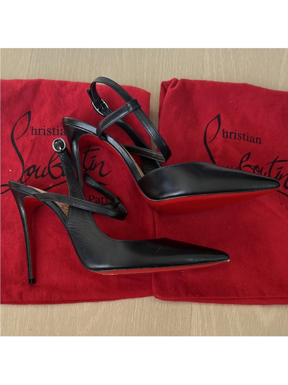 Christian Louboutin Jenlove 100 Black Leather Ankle Strap Pumps EU 39